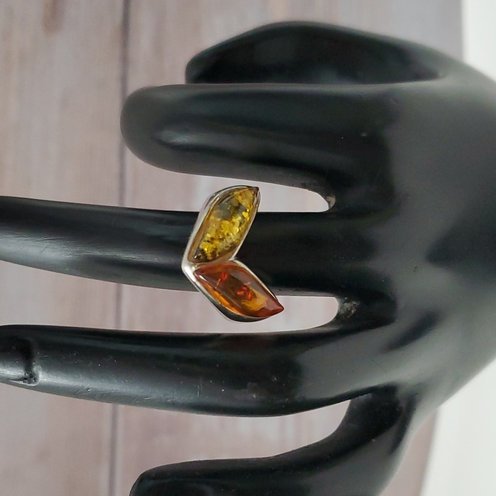 Sterling Silver 925 Amber Abstract Leaf Ring